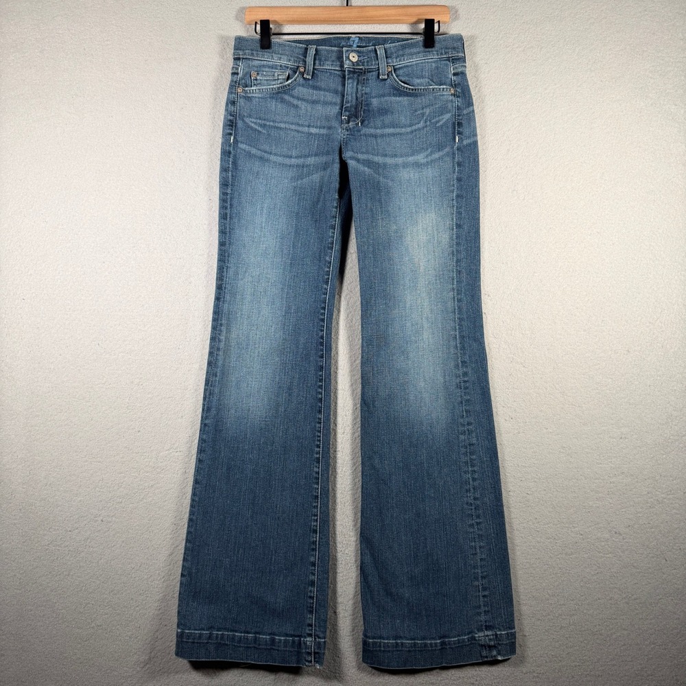 7 For All Mankind Dojo Flare Leg Jeans Medium Wash Blue Size 28 JU115Y802